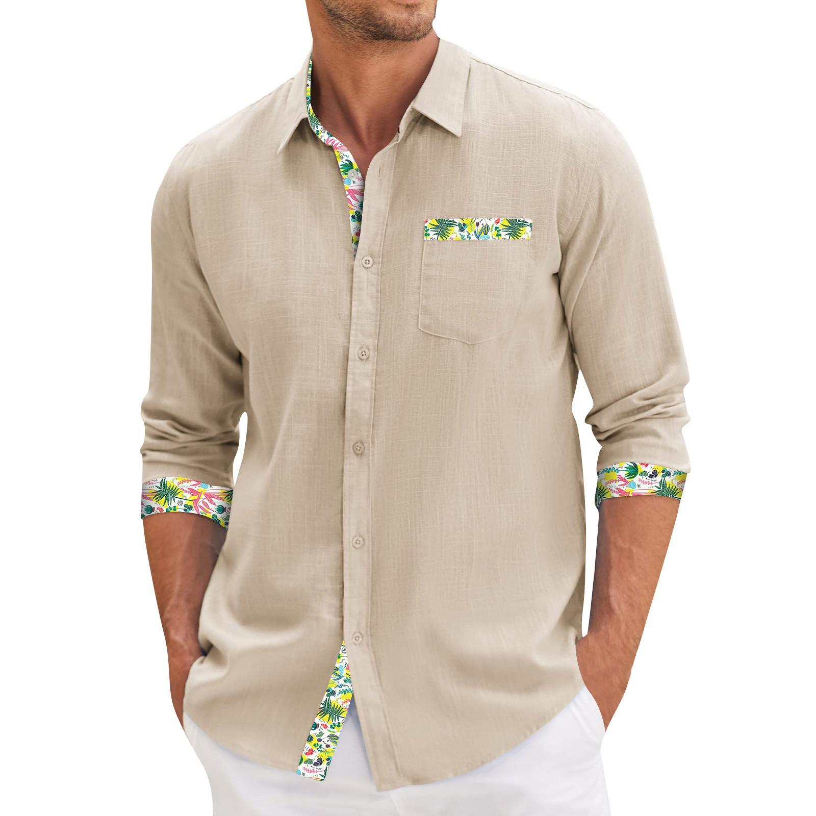 

Мужская летняя новая свободная рубашка с длинным рукавом с принтом, кардиган, пляжная рубашка M бежевый