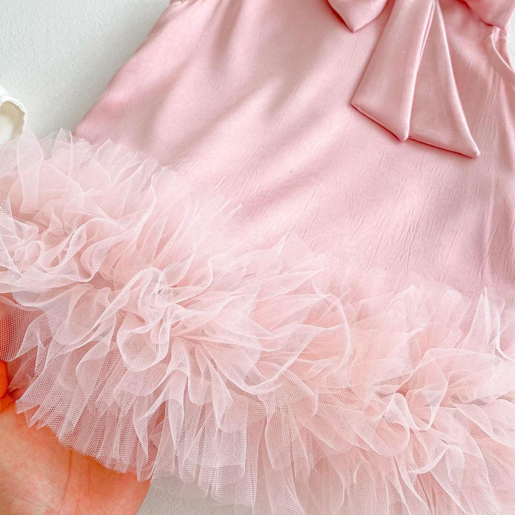 Nuovo Vestito Estivo Principessa con Fiocco per Neonate - Dolce Gonna in Rete, Set Stile Coreano