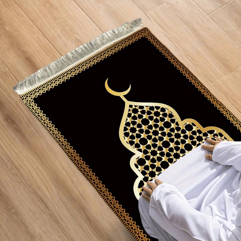 VIKAMA Black Gold Muslim Prayer Mat Foldable Prayer Rug for Men and Women Portable Indoor/Outdoor Prayer Mat Ramadan Gift