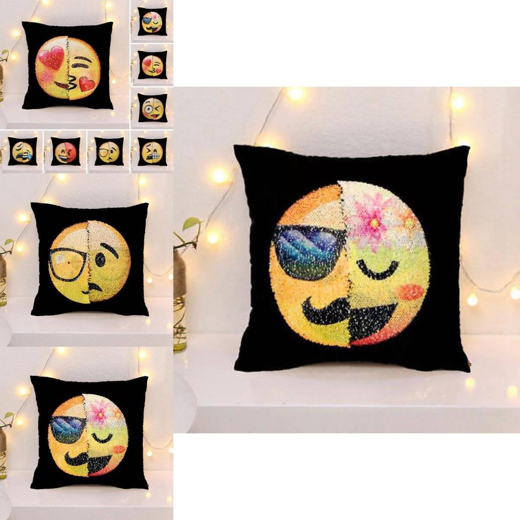 Colorful Double-sided Emoji Mermaid Sequin Pillowcase For Cozy Home Decor