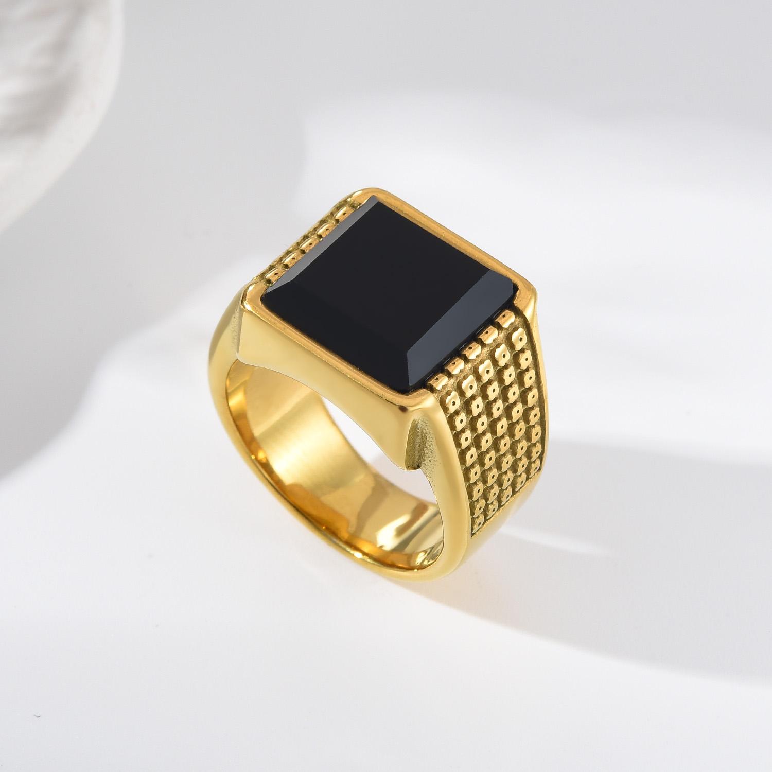 

A3510 Gold Plating Men s High Quality 316LStainless Steel Onyx Watchband Rings Classic Fashion Trend Jewelry Product 12 чорний