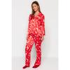 Set de pijama țesute cu pantaloni-cămașă din satin cu tematică de Anul Nou bleumarin-multicolor Thmaw24pt00037