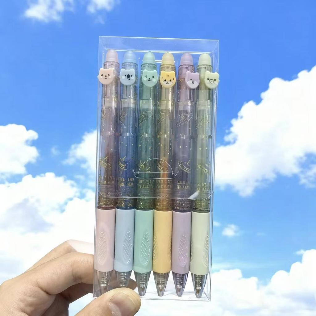 6/12 Colors Glitter Thermo-Erasable Gel Pens Retractable Push-Type Quick-Dry Smooth Writing 0.5mm Black & Assorted Ink