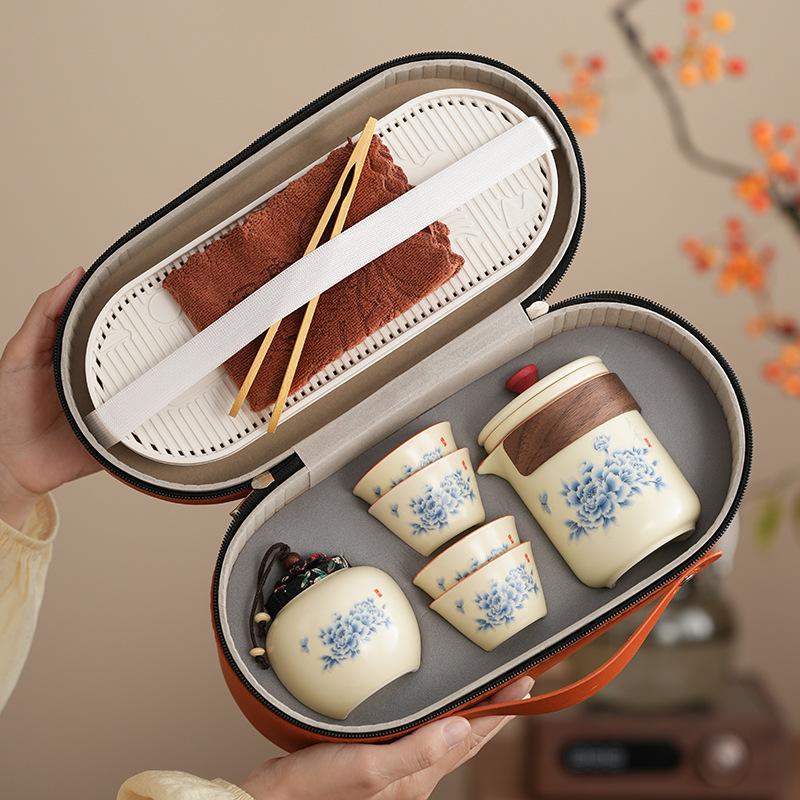 Chinese Ru Kiln Ancient Rhyme Opening Kuaike Cup One Pot Three Cups Travel Tea Set Portable Business Gifts