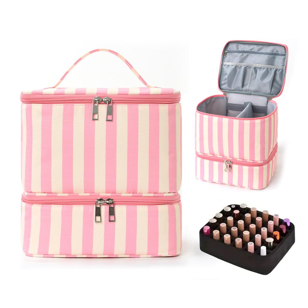 Double-layer Nail Polish Storage Bag Essential Oil Bag Cosmetic Nail Care Set Manicure Tool Storage Box 30 Compartments LIJIAO