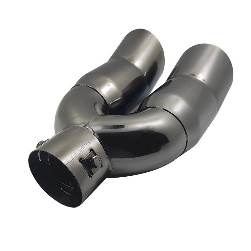 6.2cm Dual-Outlet Black Stainless Steel Tailpipe Exhaust Decorative Accessory