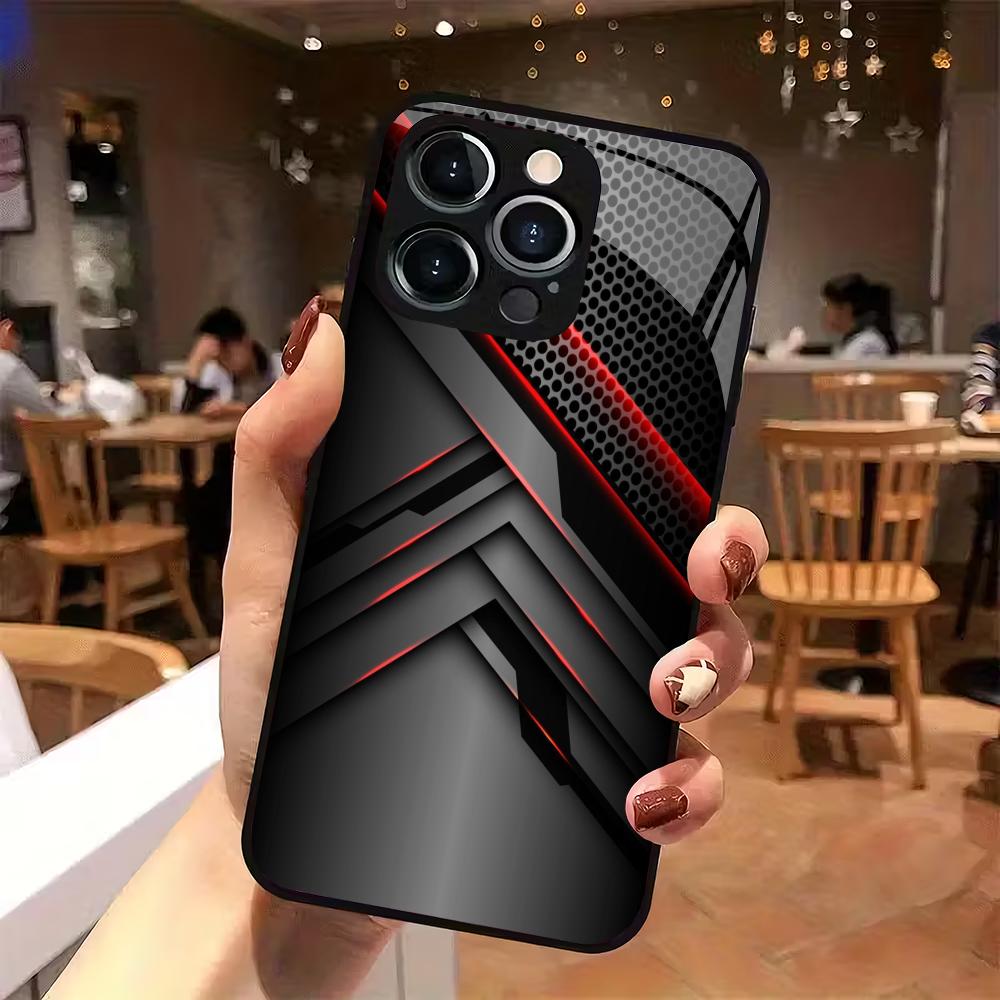 Mode geometrisch patroon gehard glazen telefoonhoes geschikt voor iPhone 17 16 15 14 13 12 11 Pro/Max/Plus anti-val achterkant