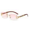 Classic Vintage Rimless Square Leopard Head Sunglasses Ladies Men Fashion Luxury  Designer Travel Wooden Metal Sun Glasses
