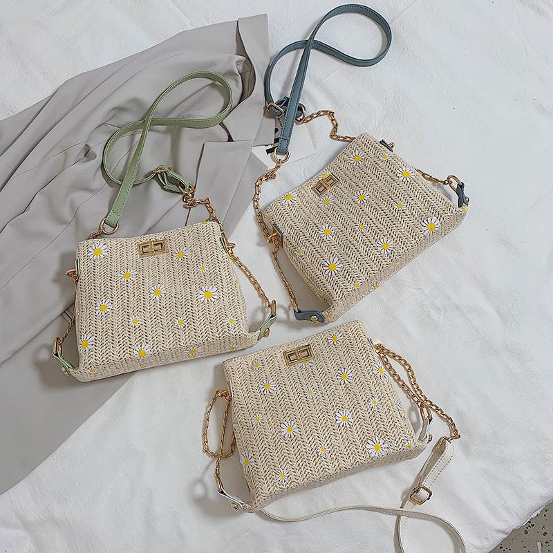 SCIONE Letní slaměná tkaná taška 2020 Nová dámská crossbody taška Western Styl All-match Chain Woven Crossbody taška na jedno rameno