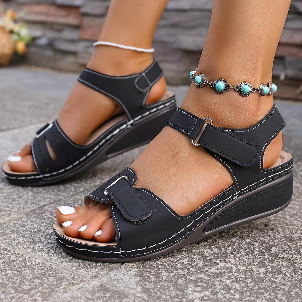 2022 Plus Size Peep Toe Velcro Sandals - Women's Casual Roman Style