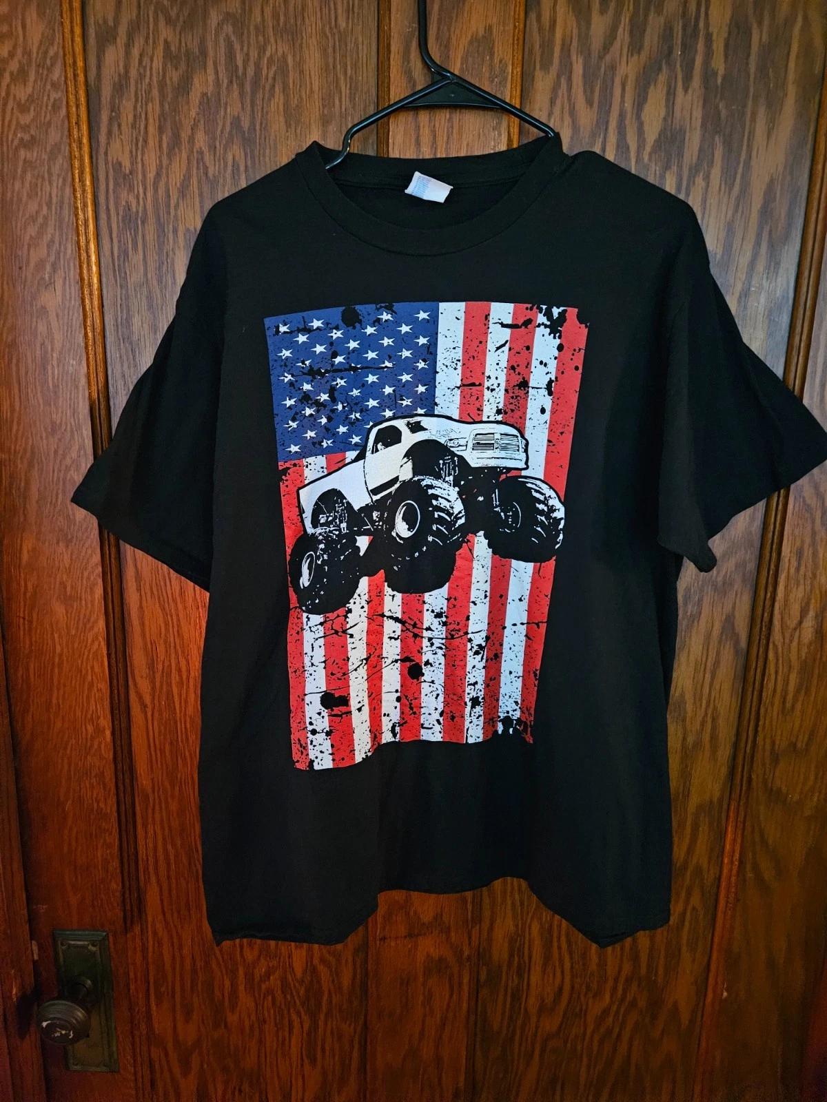 VTG MONSTER TRUCK AMERICAN FLAG LARGE PRINT T-shirt XL XL