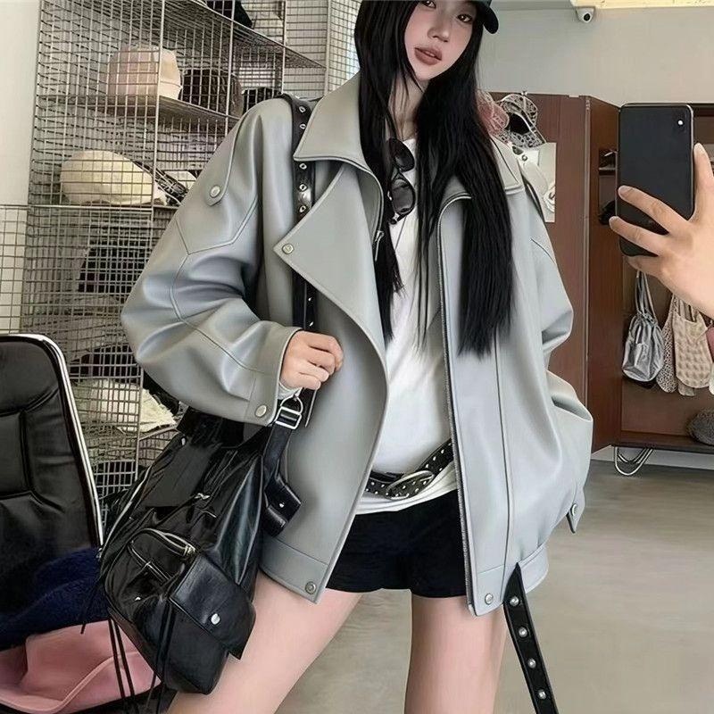 Amerikanischer Stil Mode Vintage Biker Lederjacke für Damen Herbst Lockerer Schnitt Vielseitig Trendig Lässige Oberbekleidung