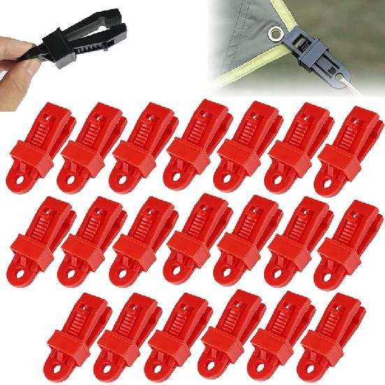 Tarpaulin Clips, Camping Accessories for Tent,20 Pcs Adjustable Heavy Duty Lock Grip for Tarp & Shade Cloth Color, Windproof Shade Cloth Plastic