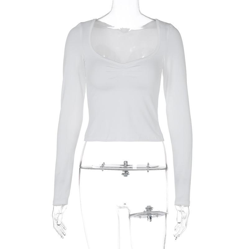 European and American Women's Clothing Summer New Sexy Fashion Slim and Thin Navel Solid Color Long-sleeved Top T-shirt