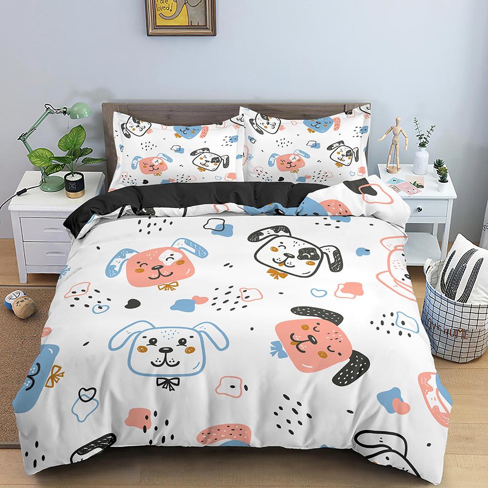 Cartoon Dog Duvet Cover King Queen Funny Pet Puppy Head Printed Bedding Set For Kids Teens Adults Animals Polyester Quilt Cover