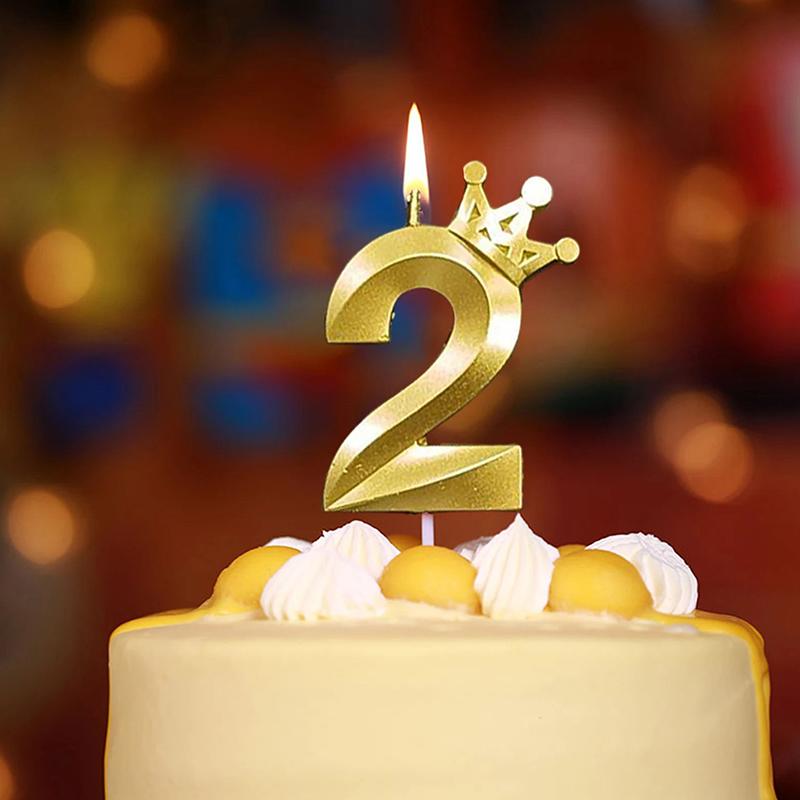 1 Pc Gold Crown Digital Candle Number Birthday Cake Candle Kids Birthday Party Wedding Cake Candle 0-9 Number Candle