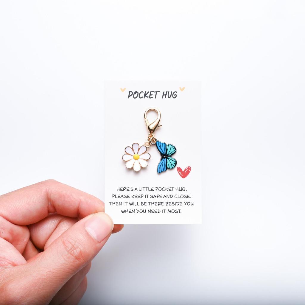 Pocket Hug Greeting Card with Cute Insect & Daisy Keychain Pendant Gift