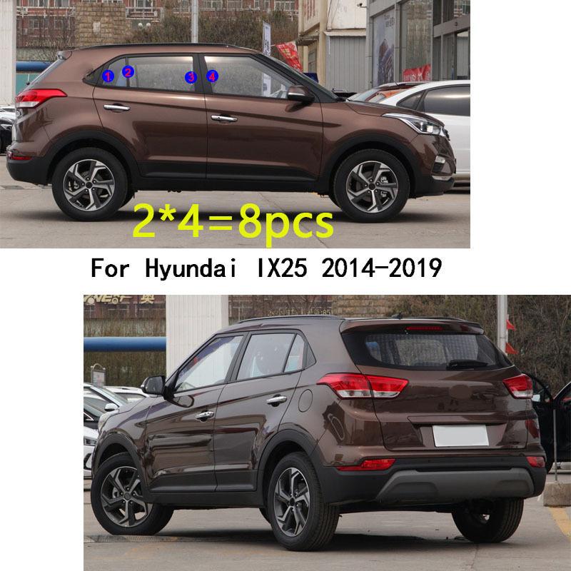 Car TPU/Glossy Mirror Pillar Post Cover Door Trim Window Molding Sticker 8pcs For Hyundai IX25 2014 2015 2016 2017 2018