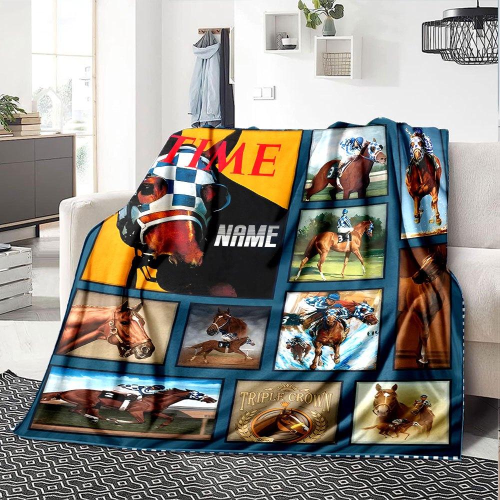 Horse Racing Triple Crown Home Customize Your Name Blankets Soft Cozy Lightweight All Season Multiuse Blanket For Picnic Sofa Office Bed Living Room