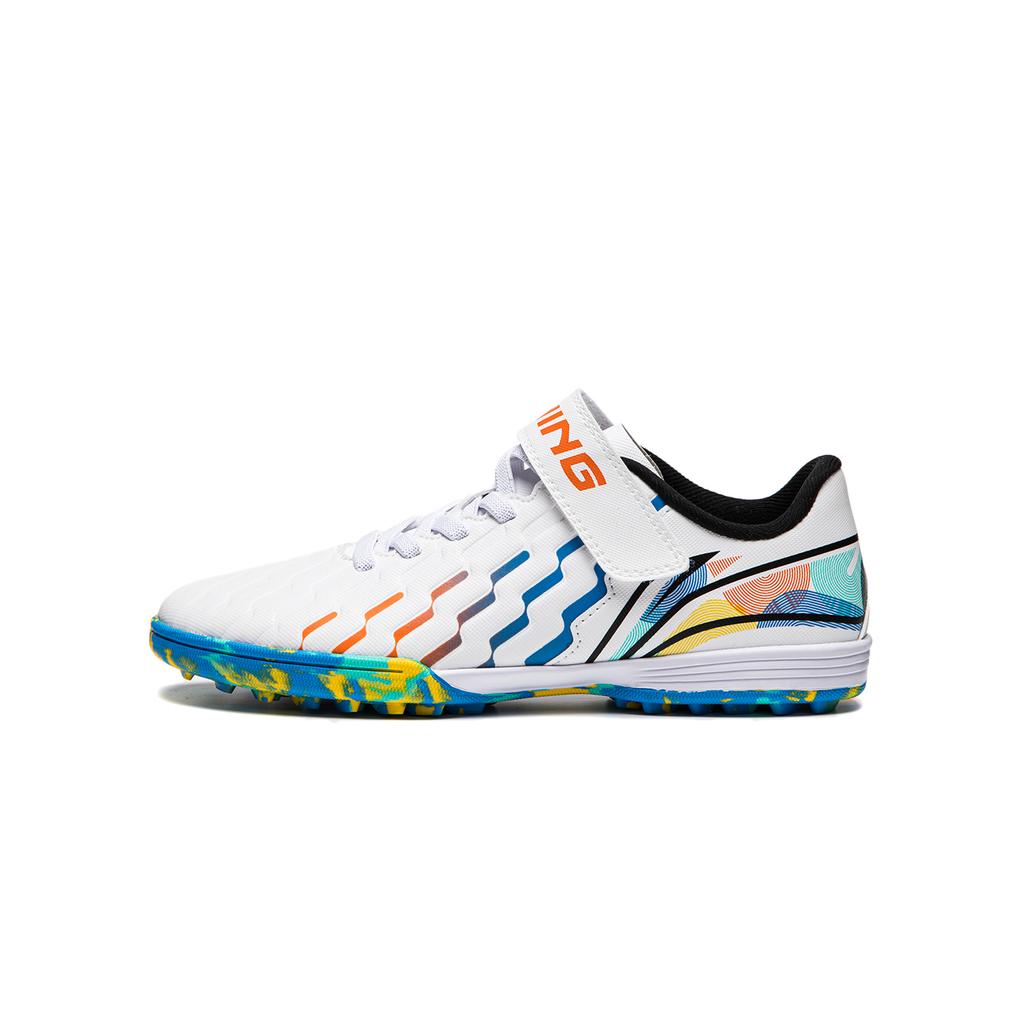 Li Ning Childrens Printed Color Block Soccer Shoes Kids Soccer Shoes Standard-White YKGU018-1