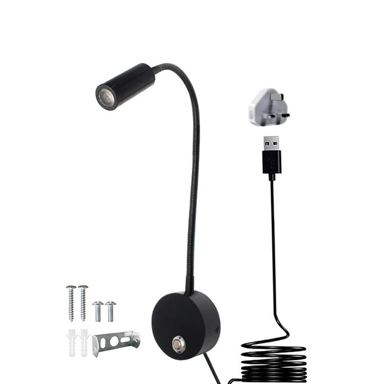 3W LED Gooseneck Wall Light with Touch Dimming for Bedside and Hotel Reading