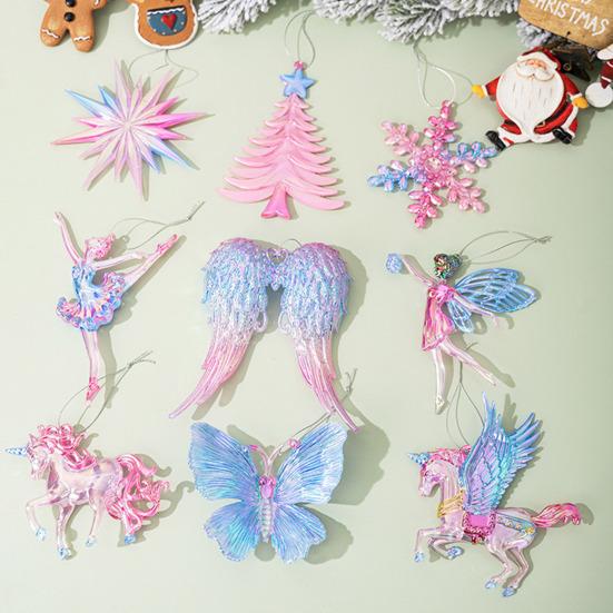 Winter Acrylic Christmas Ornaments Colorful Snowflake Ballerina Dancer Feather Hanging Ornaments