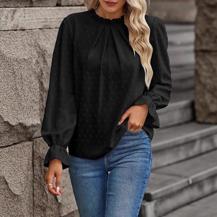 

2025 Cross-Border Women s Jacquard Round Neck Slim-Fit Long-Sleeve Top XL