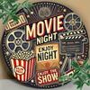 Movie Night X Round Aluminum Sign Vintage Metal Wall Art for Home Cafe Apartment Restaurant Decor Perfect Christmas Gift