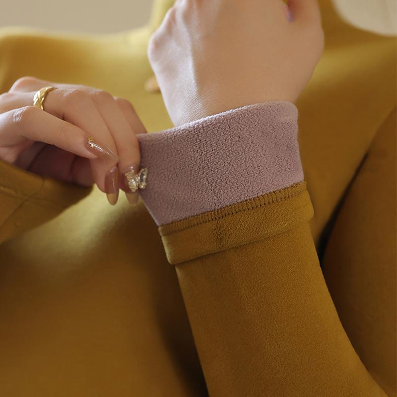 Plus Velvet Bottoming Shirt Women's Autumn Winter Thickened Half-high Collar Long-sleeved Solid Color Pullover Warm Top T-shirt