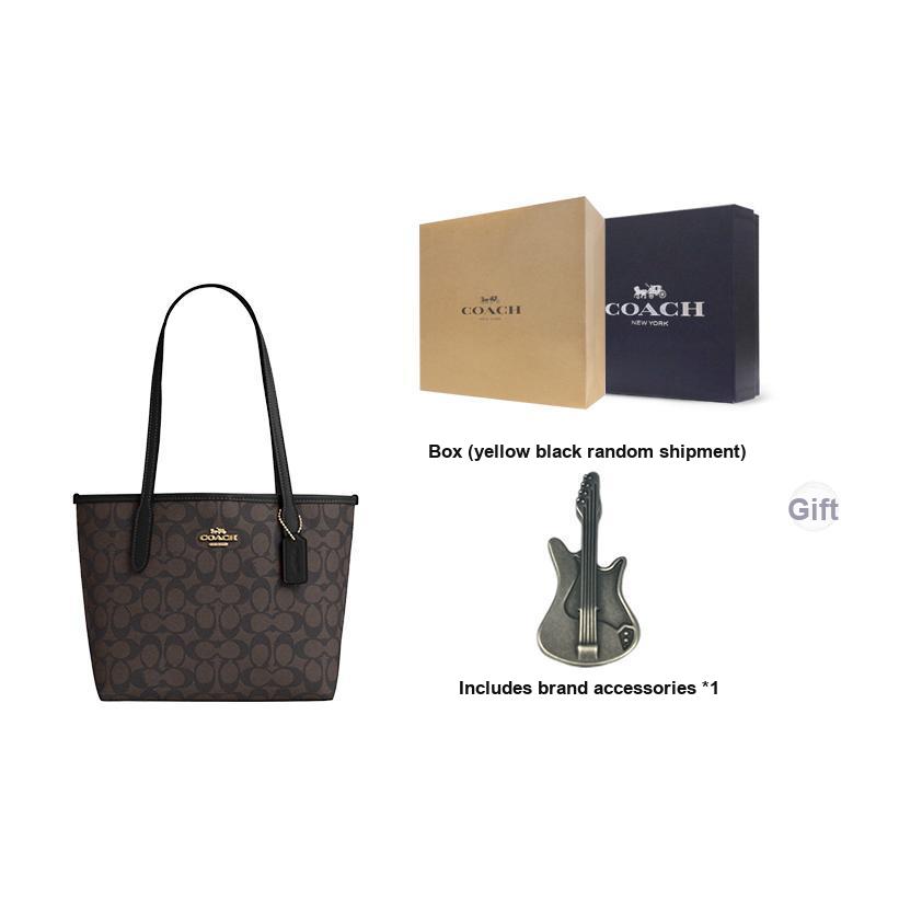 Coach City 23 Classic Monogram Metal Logo Tote Bag Shopping Bag Shoulder Handbag Medium Women Tote Bags Walnut Black CU759-IMXAQ