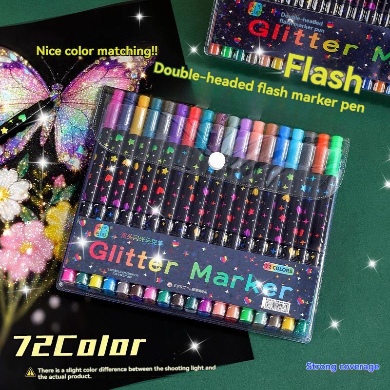24/48/72/96 Colors Dual Brush Tip Glitter Art Markers Metallic Paint Marker Pens DIY Crafts Birthday Cards, Making Poster, Album