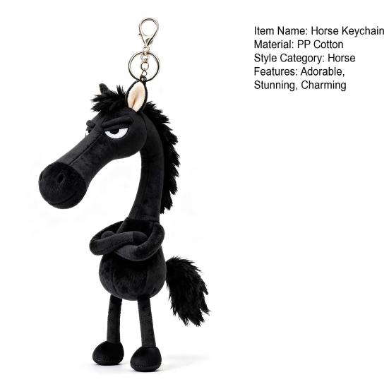 Yousheng Plush Horse Keychain Stuffed Cool Black Horse Pendant 2026 Year of The Horse Mascot Bag Charm for Backpack Purse Wallet Handbag