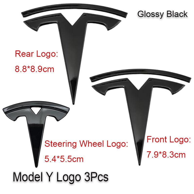 3Pcs ABS Car Front Hood Emblem Rear Trunk Badge Steering Wheel Cover Sticker For Tesla Model 3 Model Y Decals Accessories