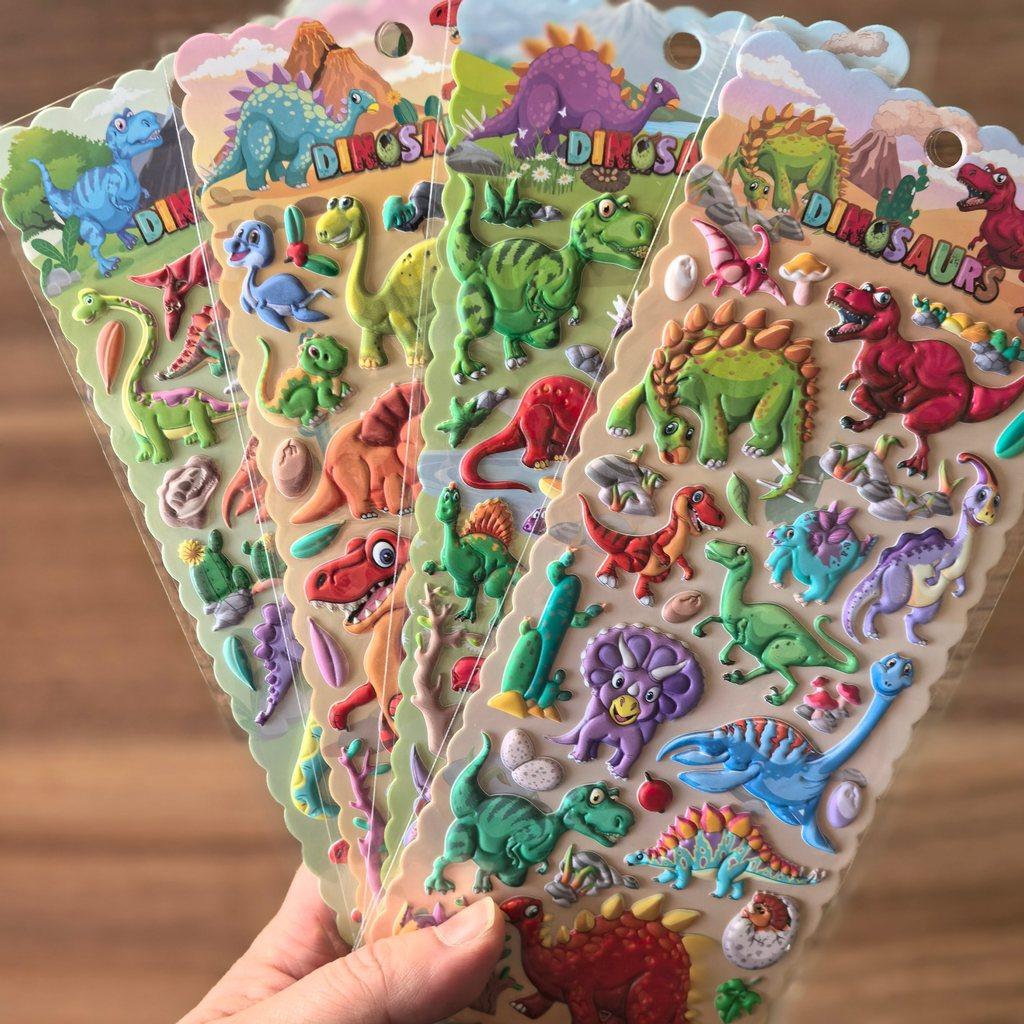 4 Sheets Dinosaur 3D Stickers - Colorful Dino Decals for Kids' Crafts, Notebooks & Room Decor BulingBulingStickers Store