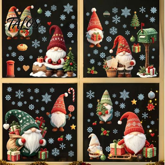 Indoor Window Art Christmas Gnome Cling, Waterproof Snowflake Glass Decal, PVC Decals Faceless Dwarf Static Sticker for Holiday Decoration Winter Home