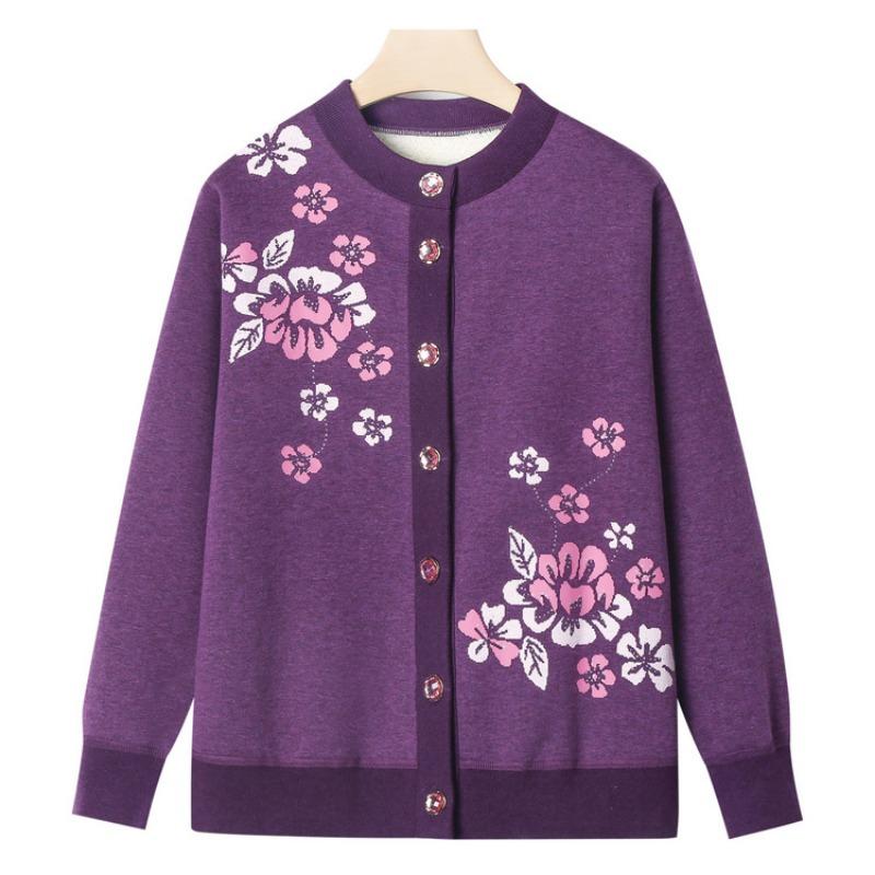 Grandma winter knitted sweater old man velvet cardigan female old lady autumn new clothes mother coat