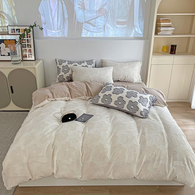 Modny, ażurowy, barwiony w masie żakardowy, dekatyzowany bawełniany komplet pościeli czteroczęściowy, czysta bawełna, prześcieradło, poszewka na kołdrę, poszewka na kołdrę w stylu ins