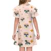 Children's Ruffled Sleeve Dress, Girls' Summer Round-neck A-line Cute Printed Casual Dress