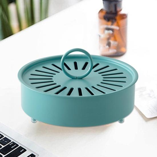 Incense Coil Holder with Handle Cover Portable Indoor Outdoor Camping Fireproof Round Metal Repellent Spiral Incense Burner Ash Catcher Tray
