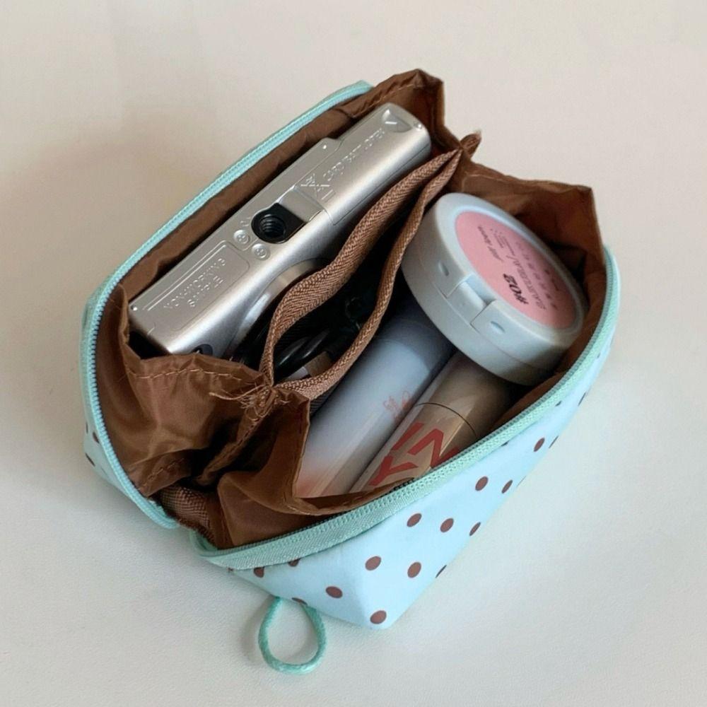 Small Polka Dot Cosmetic Bag Printed Travel Zipper Pouch Toiletries Organization