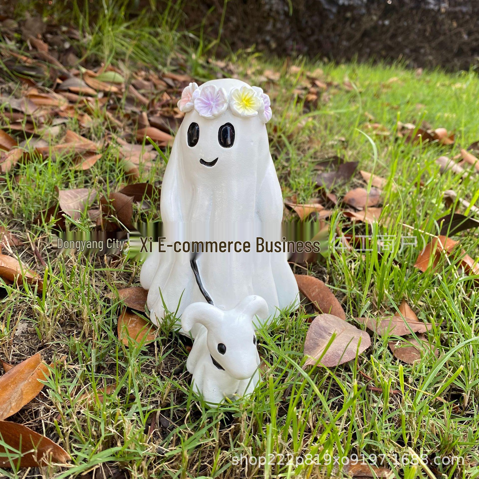 

Halloween Ghost Flower Pot Resin Ornament - Decorative Desktop Craft Female Ghost