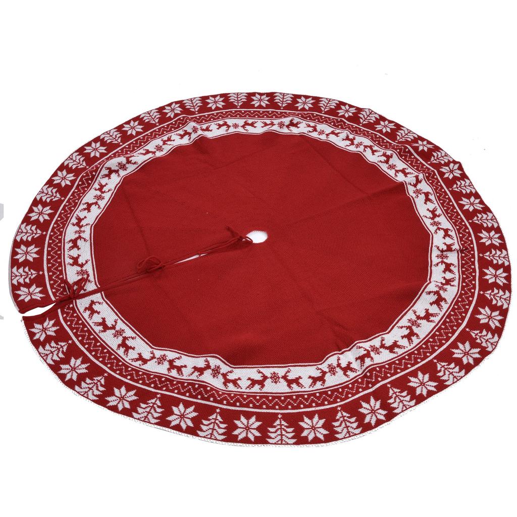 Knitted Christmas Tree Skirt Reusable Xmas Tree Stand Mat Floor Protector Home Party DecorationRed