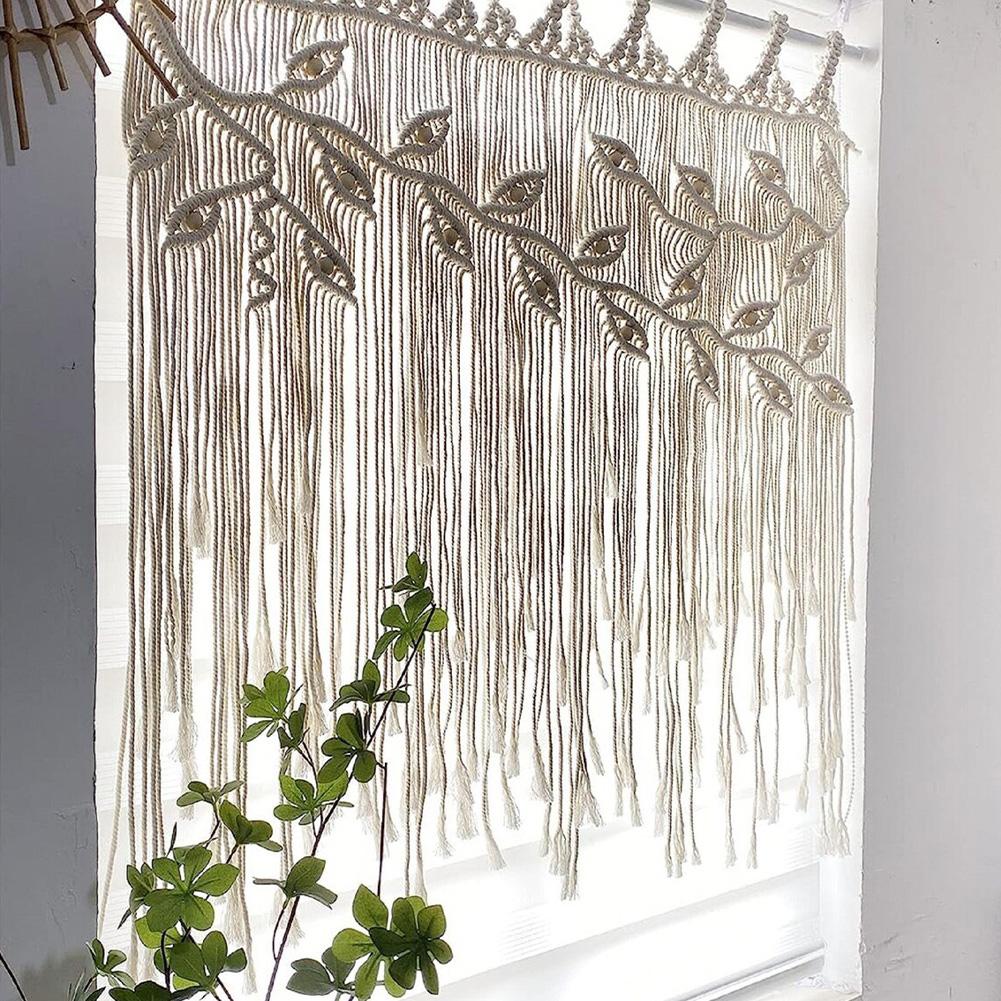 Macrame Wall Hanging Boho Handmade Woven Tapestry Leaf Pattern Tassels Wall Decor Curtain Home Decoration For Living Room Bedroom Wedding Party
