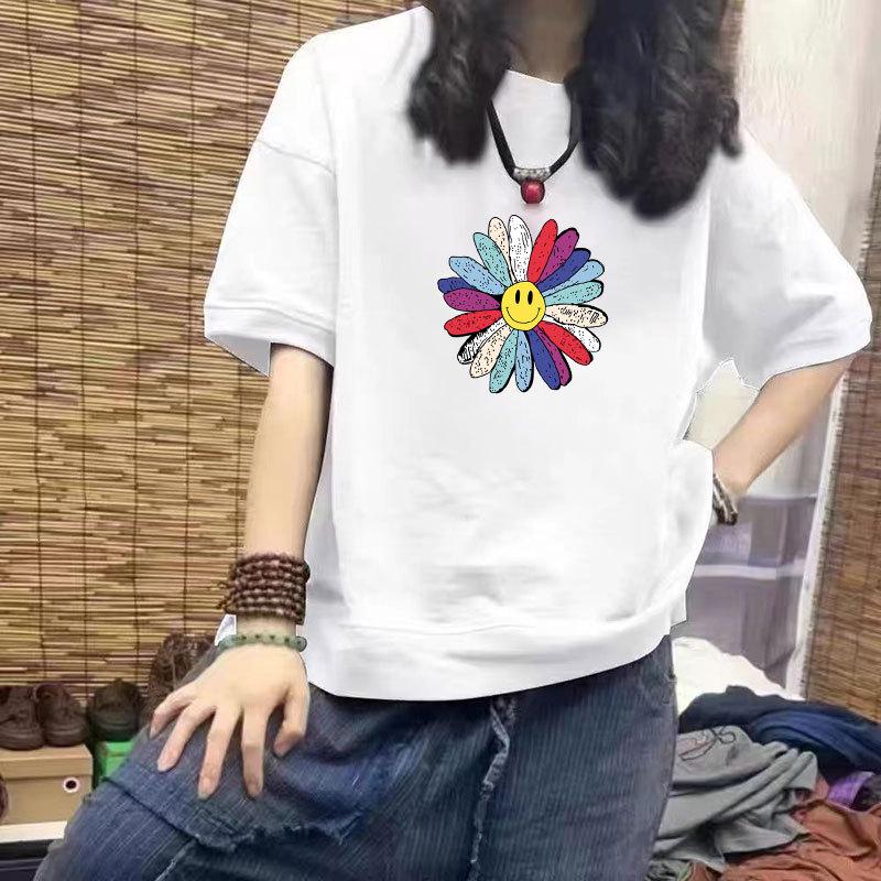 100% Cotton Women's Short Sleeve Casual T-Shirt - New Loose Fit, Slimming Design, Plus Size Print, Trendy Half Sleeve Top