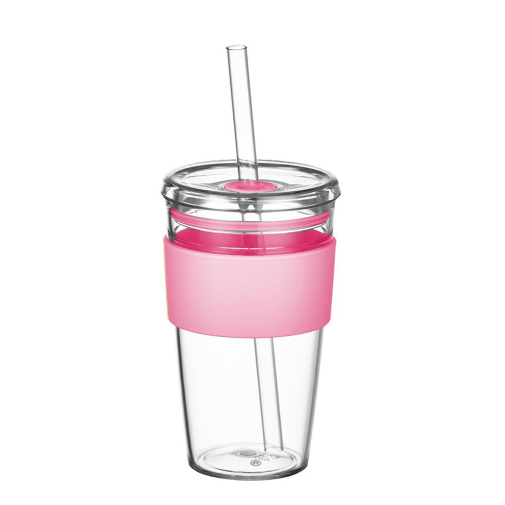 450ml Tritan Straw Cup Water Bottle Coffee Mug with Sleeve Portable Drinkware for Home/Office (No FDA, BPA-Free)