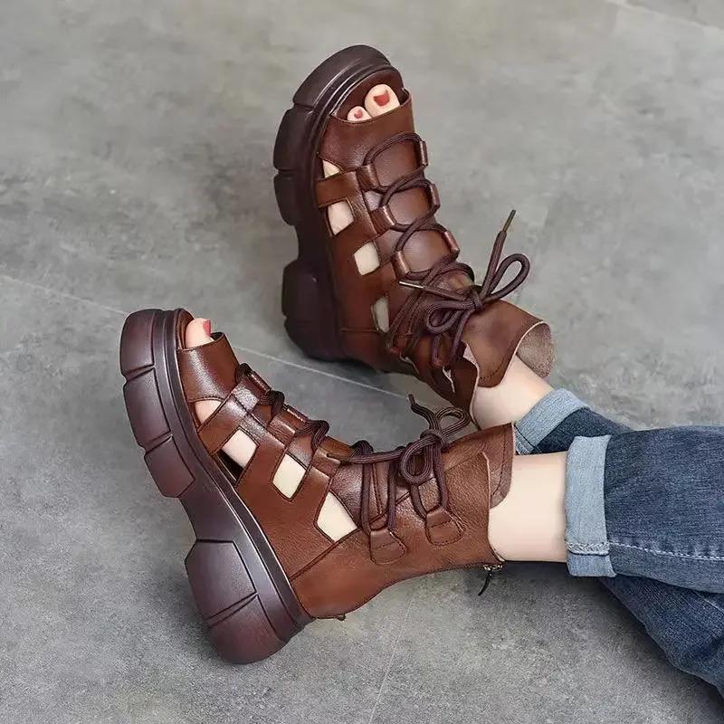 

Fashion 2025 New Summer Black Women Pu Leather Sandals Cool Ankle Boots Platform Shoes Wedges Women s Sandals Fashion Outdoor Sandalias 35