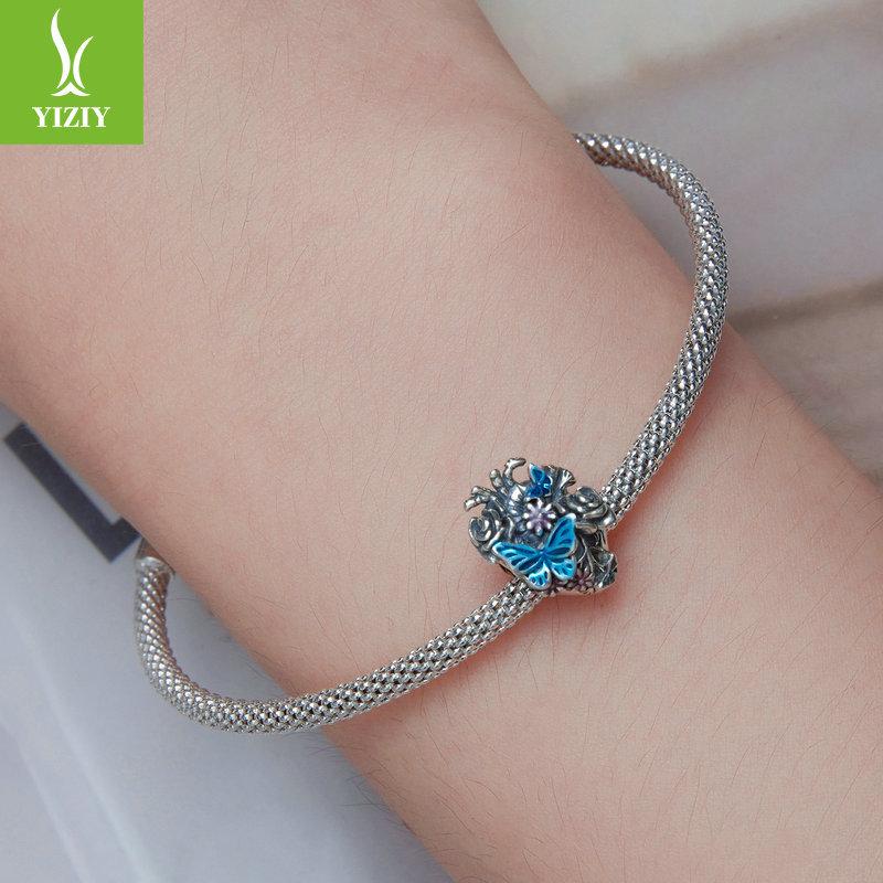Heart Butterfly Beaded Accessories, Booming Flowers S925 Silver Bracelet Beads Loose Beads Scc2350