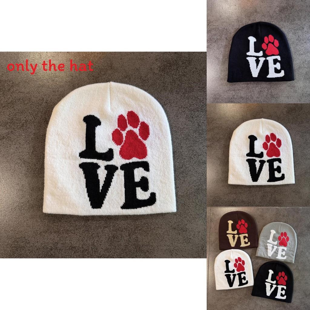 Letter Dog Paw Pattern Neutral Casual Warm Knitted Hat For Casual Wear