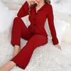 Women 2 Piece Lounge Set Ribbed Button Down Lapel Collar Bowknot Pajamas Set Long Sleeve Soft Comfy Pjs Sleepwear