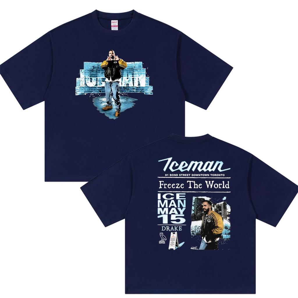 Rappeur Drake Iceman Freeze The World Graphisme d'Album T-shirts Homme Mode Vintage Hip Hop Coton Surdimensionné T-shirt